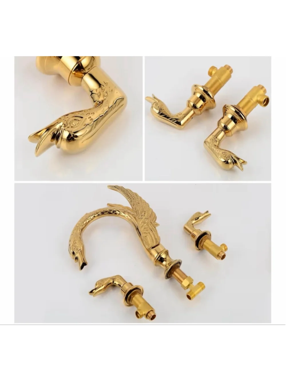 NEW Golden Gold Ornate Swan Bathroom Sink Faucet Combo Deck Mount Sink Mix $230